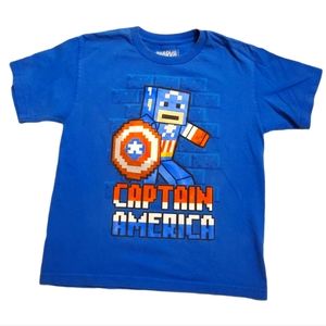 Marvel Captain America Lego T-SHIRT Sz Boys XL 14-16 Short Sleeve Blue Hero Tee